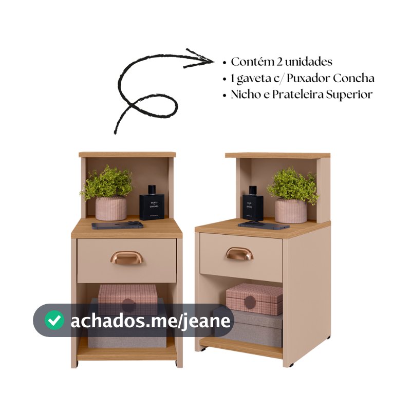 Kit 2 Mesas de Cabeceira Cleo com Gaveta e Nicho – Criado-Mudo Retrô Moderno em MDP para Quarto