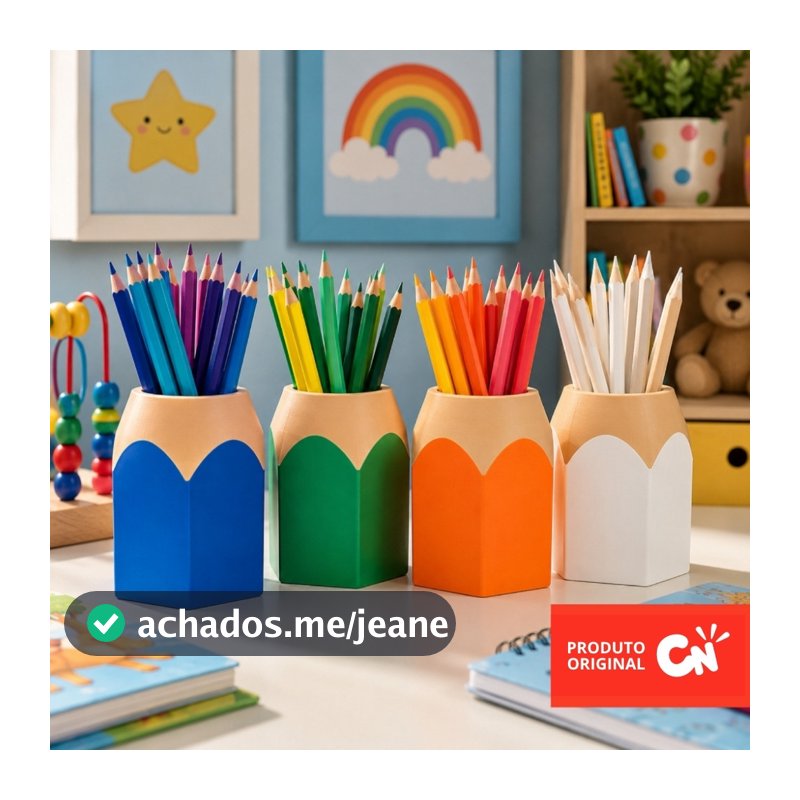 Unidade ou Kit | Porta-Lápis Infantil Coloridos Formato Lápis – Organizador de Mesa para Quarto de Criança