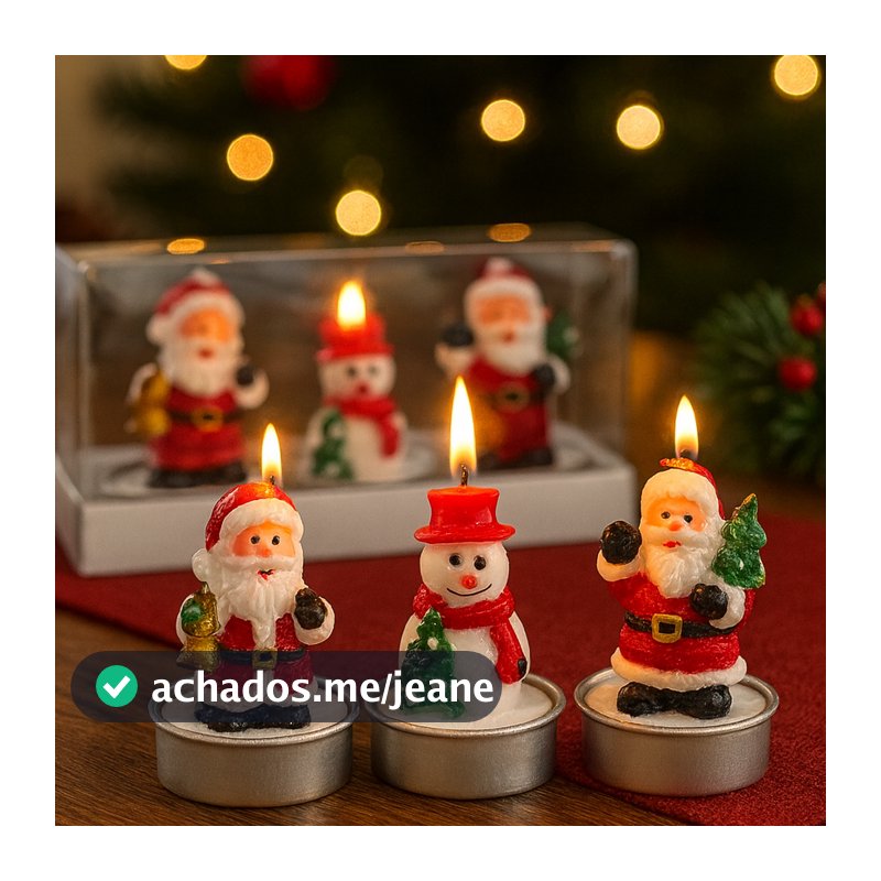 Trio Velas Rechaud Natal Kit 3 Unidades – Papai Noel e Boneco de Neve – Mesa Posta Decoração Lembrancinha