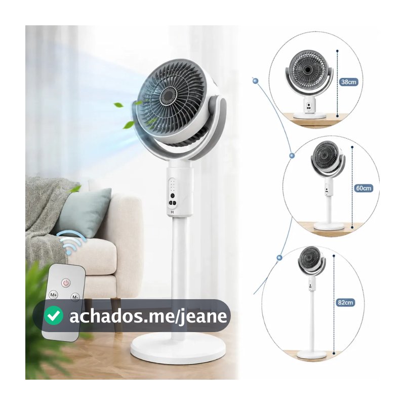 Ventilador Portátil Recarregável Mesa Coluna Regulável Controle Silencioso Usb-c Branco