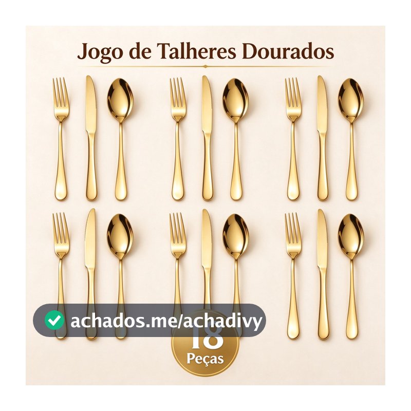 18 Peças Talheres Ouro De Aço Inox Garfo Colher Faca Colher De Mesa
