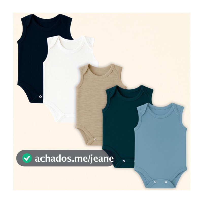 Kit 5 Peças Body Bebe Regata Liso 100% Algodão Menino