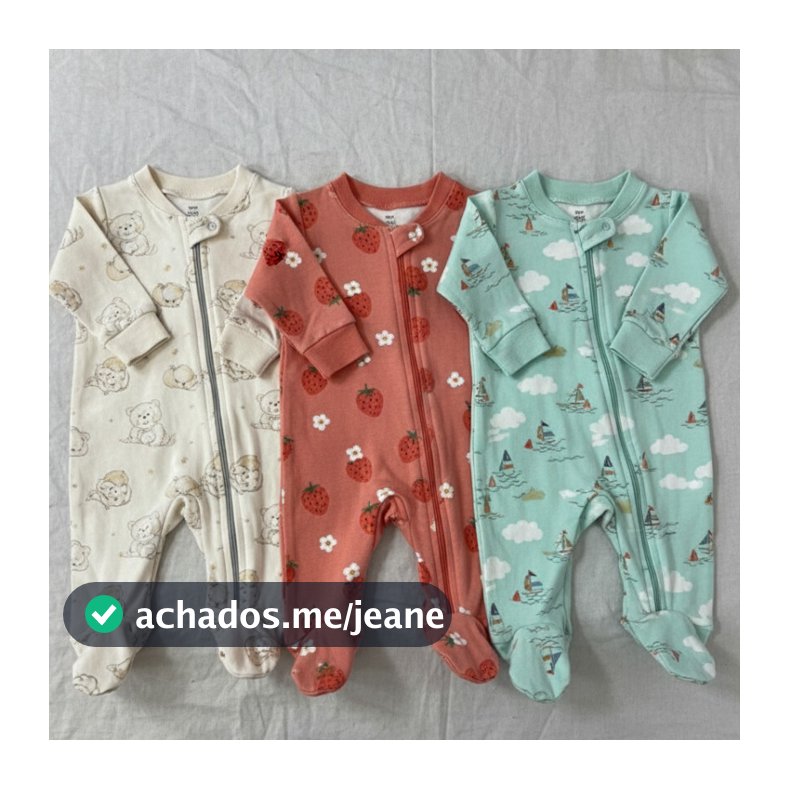 Kit com 3 macacões bebês | 100% Algodão | RN ao G | | Macacão| Menina, Menino e Unissex