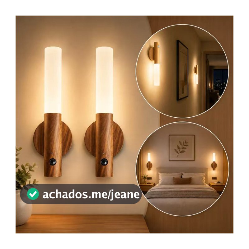 Luz LED com Sensor de Movimento Sem Fio Recarregável USB para Parede