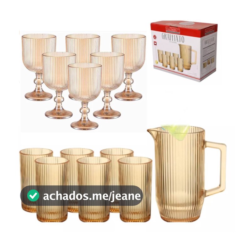 JOGO DE TAÇA, JARRA E COPOS 13 PEÇAS DE LUXO GRAFFIATO/VERSALHES COLORS