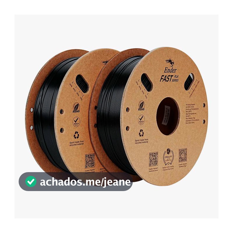 Kit 02 Filamentos PLA para Impressora 3D Creality Ender Fast PLA 1 Kg/Rolo 1.75 mm Preto