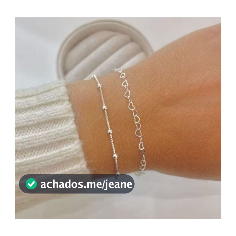 kit 02 Pulseiras Folheadas a prata 925 elo coração+ elo veneziano c/bolinha