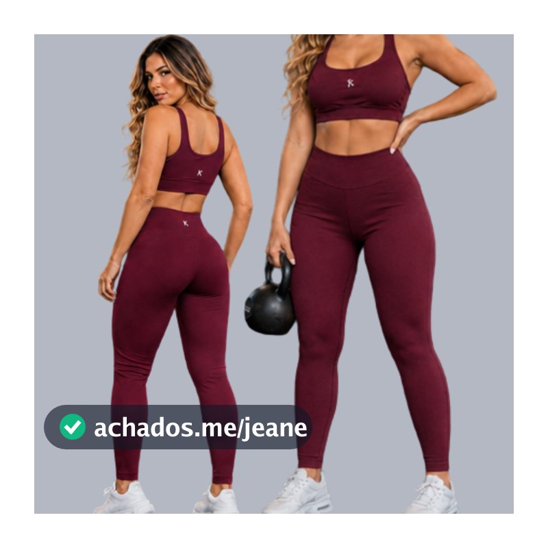 Conjunto Academia Treino Top e Calça Legging Feminino Fitness cós Alto Zero Transparência cor vinho