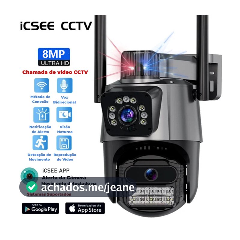 JL PROTEC 4K 8MP Câmera de Segurança 2 Lentes Com Audio e Microfone Câmera 355 Graus Wifi