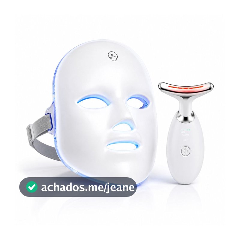 Máscara LED 7 Cores Fototerapia 90 LEDs Com Massageador Facial LED Vibratório para Rosto e Pescoço, Sem Fio USB