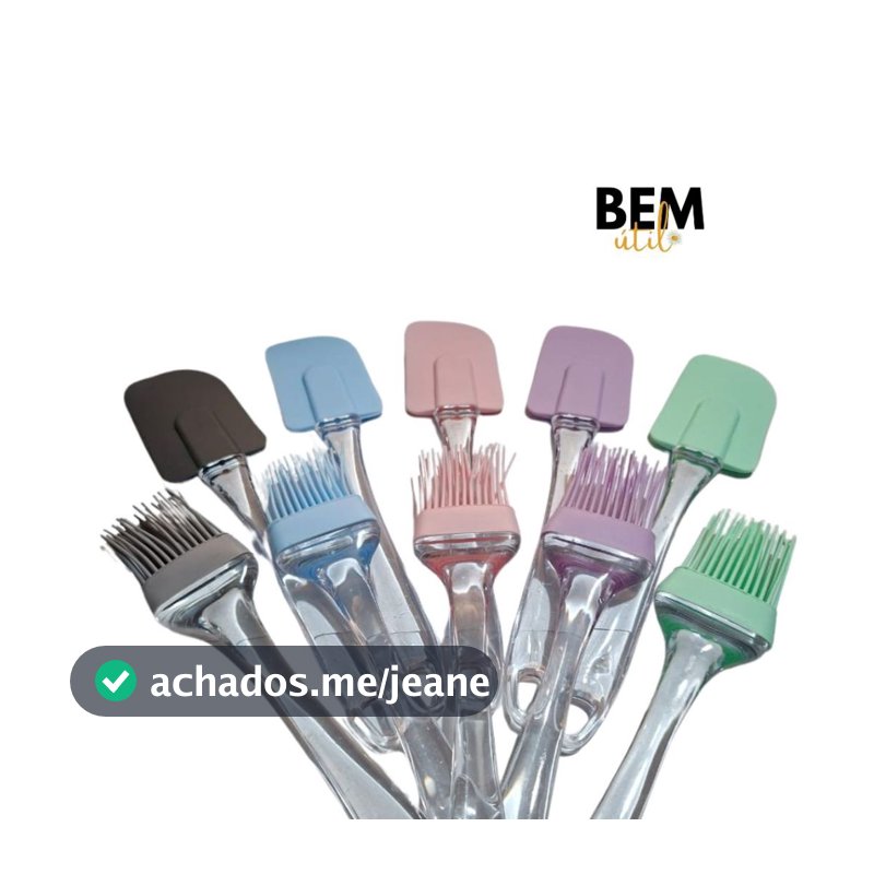KIT Espatula + Pincel  Culinário de Silicone e Acrílico Cores Candy