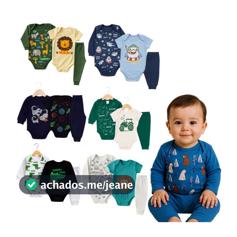 Kit 3 peças Body Bebê Menino Meia Estação Tamanho RN ao GG
