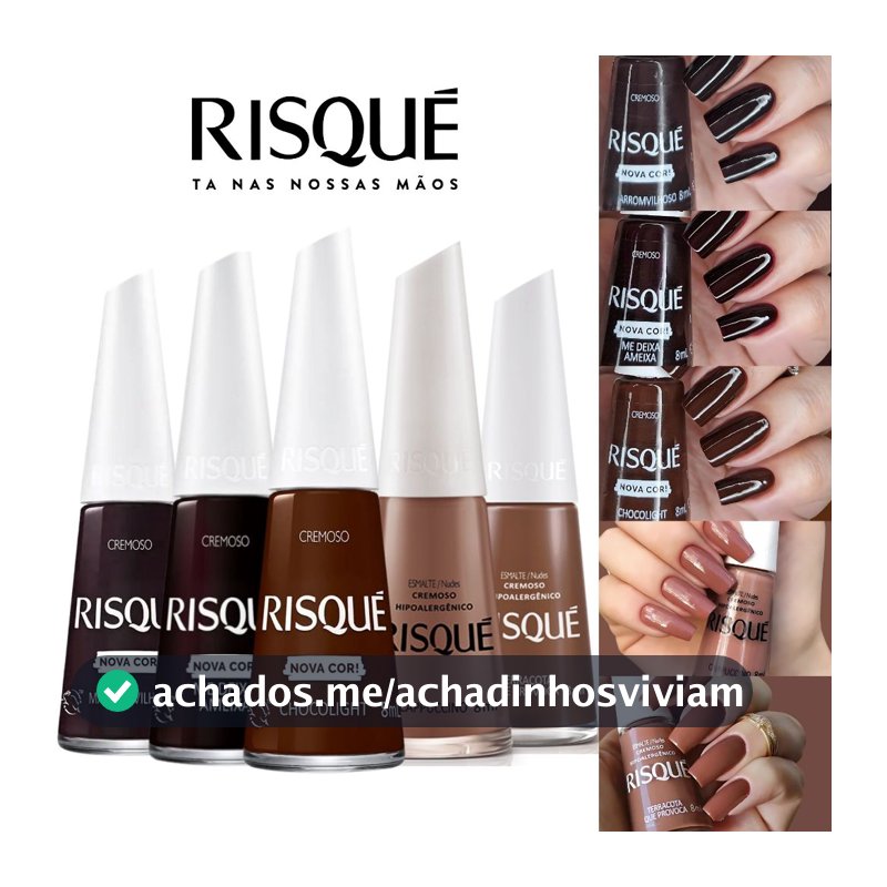 Kit Esmaltes Risqué Novas Cores Cremosas Tons Terrosos Marrom Nude Esmalte Atacado