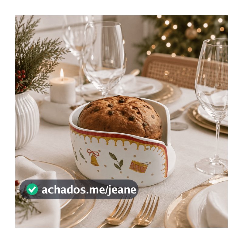 Porta Panetone/Chocotone Cerâmica Decorado Mesa Posta Natal Com Abertura Para Servir Ideal Para Mesas De Cafés Scalla 2a