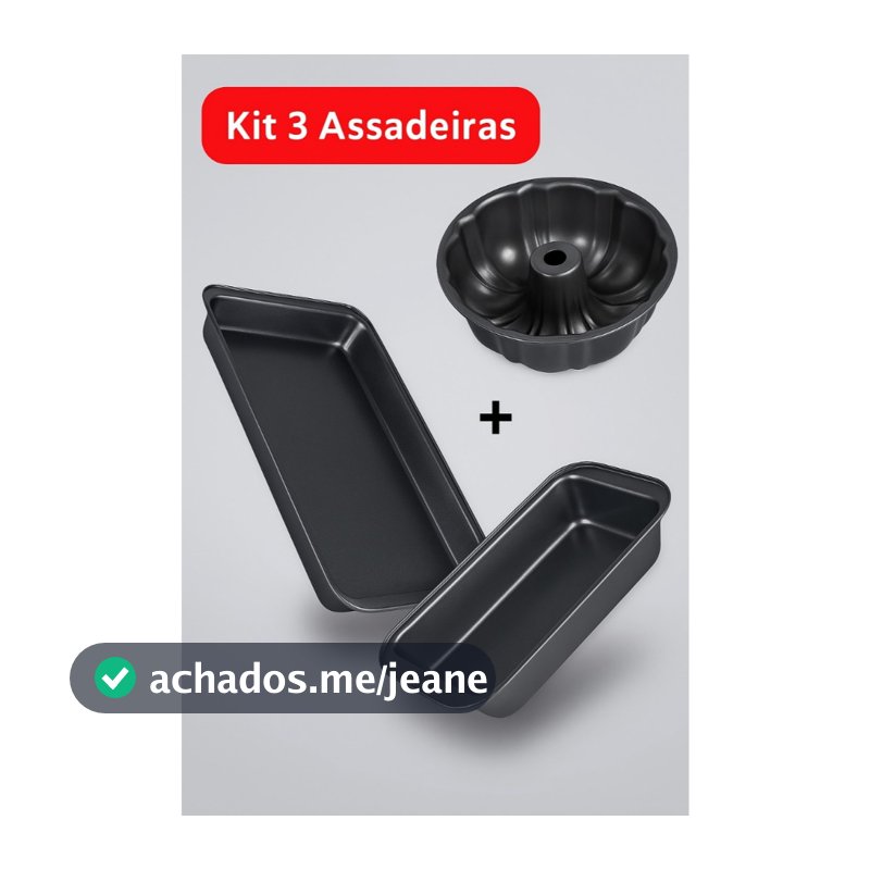 Kit 3 Assadeiras Formas Antiaderente Teflon Pretas Para Bolo Pão Pudim Leve Mais Por Menos