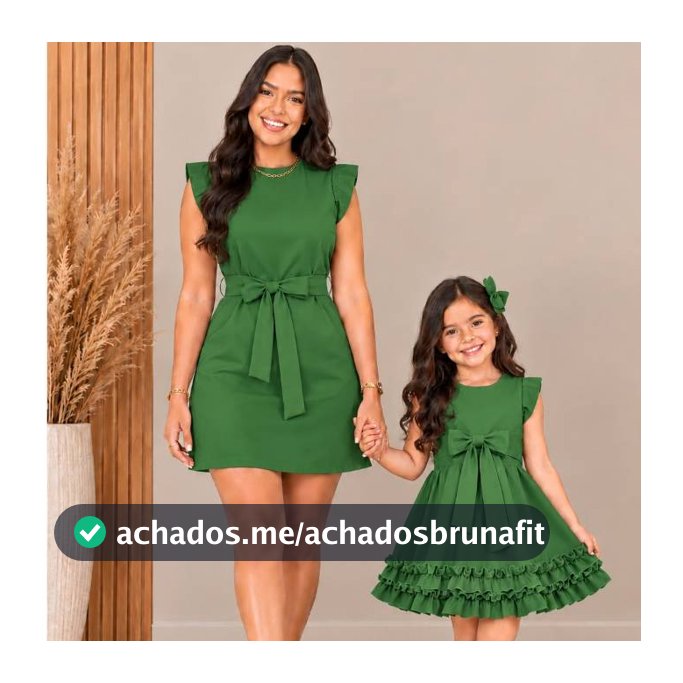Kit Mãe e Filha Vestido Algodão Verde Laço Tal Mãe Tal Filha Babado