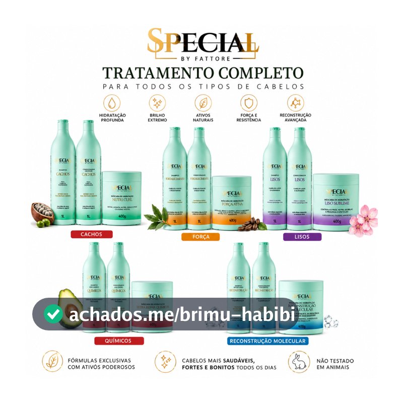 Kit Shampoo 1L Condicionador 1L e Máscara Capilar - Tratamento com Ativos Poderosos Fattore Special