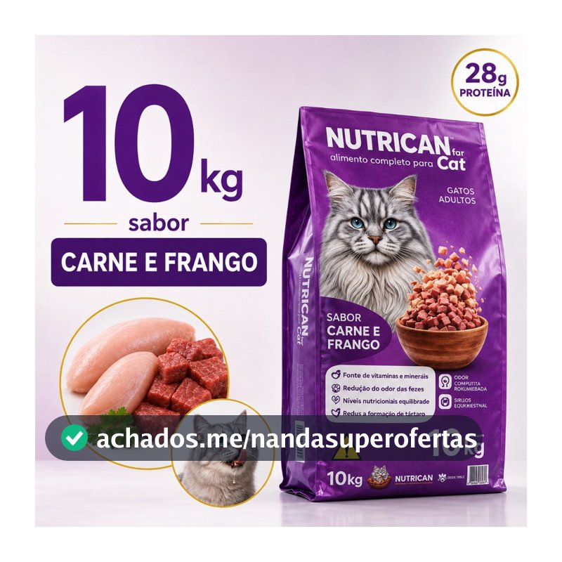 Ração Para Gato Adulto 10,1kg Nutrican Sabor Carne Frango 28g Proteína Sem Corante