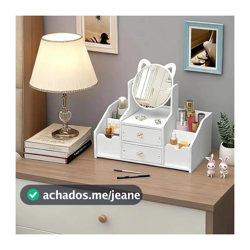 Porta Maquiagem Organizador de Cosméticos com Espelho e 2 Gavetas Estilo Clean e Funcional