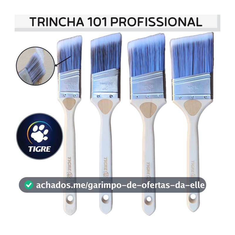 Pincel de Pintura Trincha Angular Profissional Tigre 1.1/2", 2", 2.1/2" ou 3" P/Recorte Com Precisão