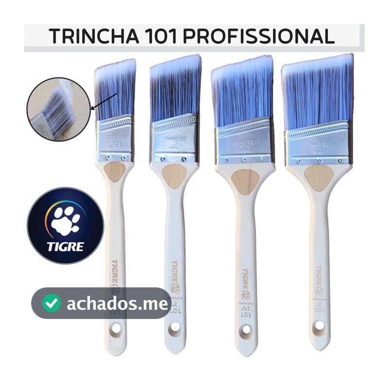 Pincel de Pintura Trincha Angular Profissional Tigre 1.1/2", 2", 2.1/2" ou 3" P/Recorte Com Precisão