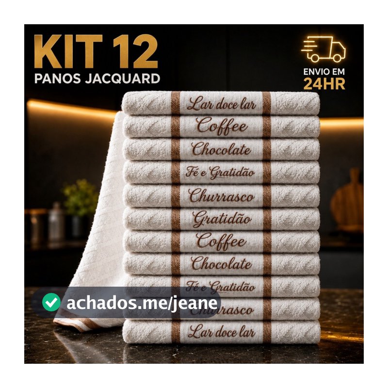 Pano de Prato Jacquard Kit c/12 Estampas sortidas 100% Algodão 45x70