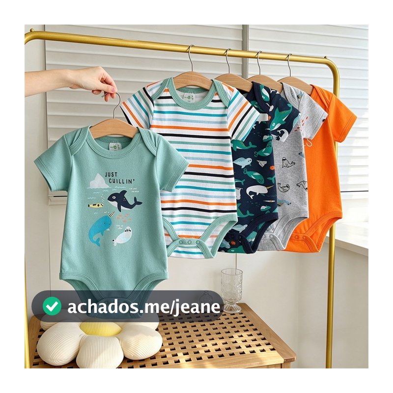 Conjunto de 5 peças de macacão para bebê 100% algodão diversas cores disponíveis série baleia uso diário