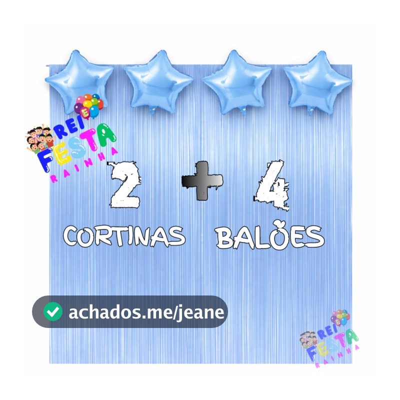 Kit 2 Cortinas + 4 Balões Estrelas,14 Cores, Decoração, Festa, Comemoração, Surpresas, Eventos, Aniversário, Azul Bebê