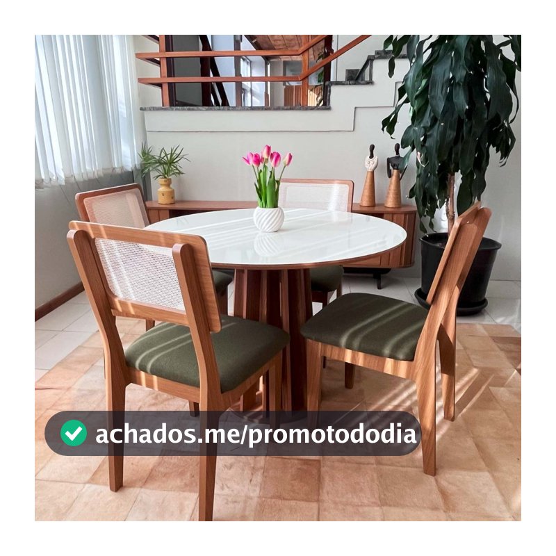 Conjunto Mesa de Jantar com 4 Cadeiras de Tela Freijó Off Write 100% MDF Verde
