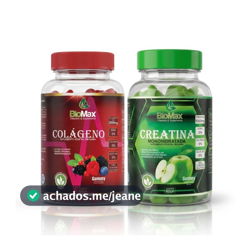 Combo Premium BioMax: Colágeno Tipo 2 + Creatina Maçã verde em Gummy (60 un)