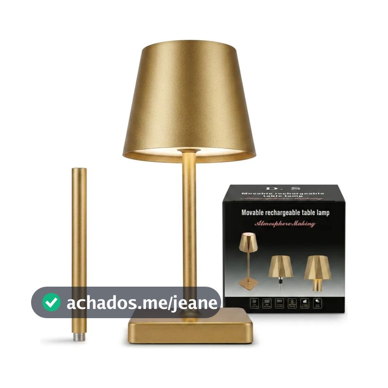 Luminária Abajur Mesa Led Touch Dimerizável Sem Fio Recarregável Dourado - MGC