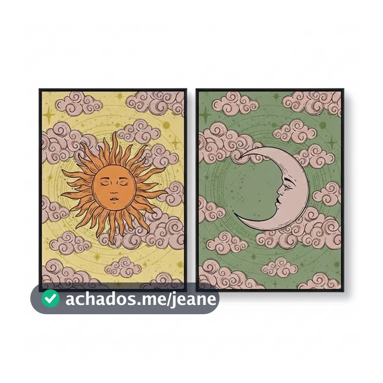 Quadros decorativos Vintage Sun e Moon Art Impressões, Posters Retro Celestial, Pintura (2 peças)