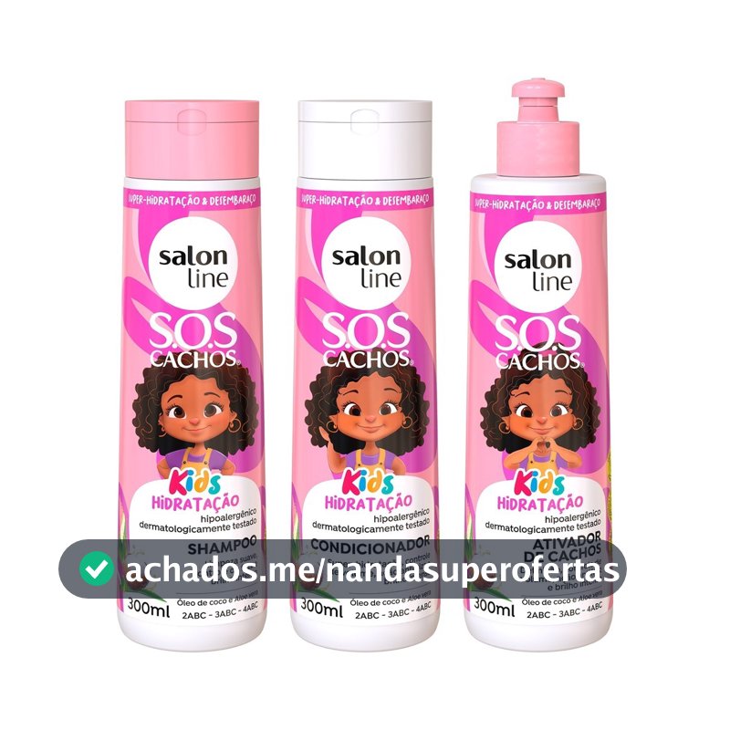 Kit Shampoo + Condicionador + Ativador de Cachos SOS Cachos Kids Hidratação Salon Line
