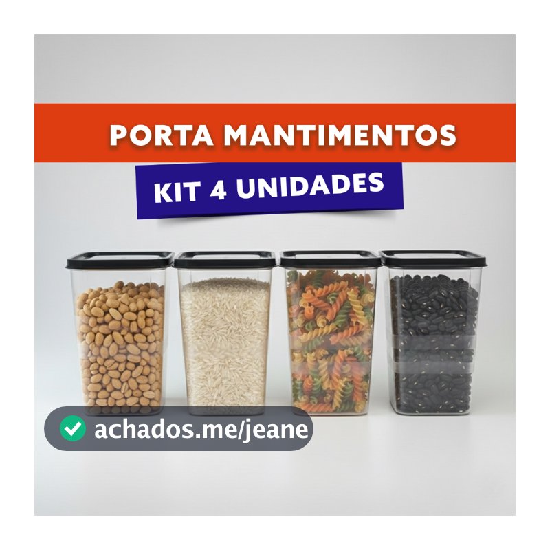 Conjunto 4 Potes Hermético 1,5 L Empilhável P/ Dispensa Armário Cozinha
