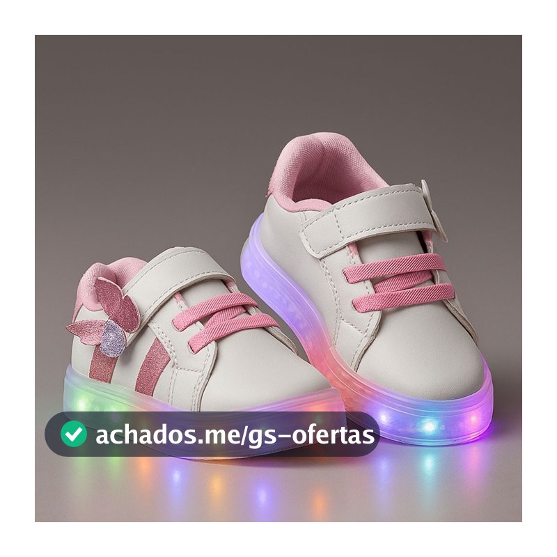 Tenis Infantil Com Led Meninas Borboleta Glitter Acende Pisca Lançamento