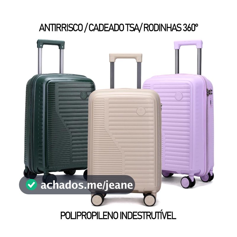 Mala de Bordo de Viagem 10kg Polipropileno Dermond Pro 55cm Inquebrável Cadeado TSA Rodinhas Giratórias 360° Removiveis