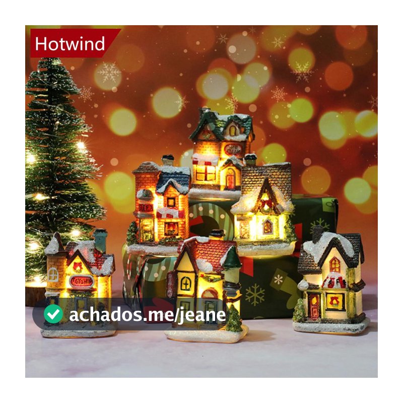 Natal Luz LED Ornamentos Resina Mini Casa Miniatura Edifício Vila Xmas Glow Decoração Presente De Navidad Noel H7Y2
