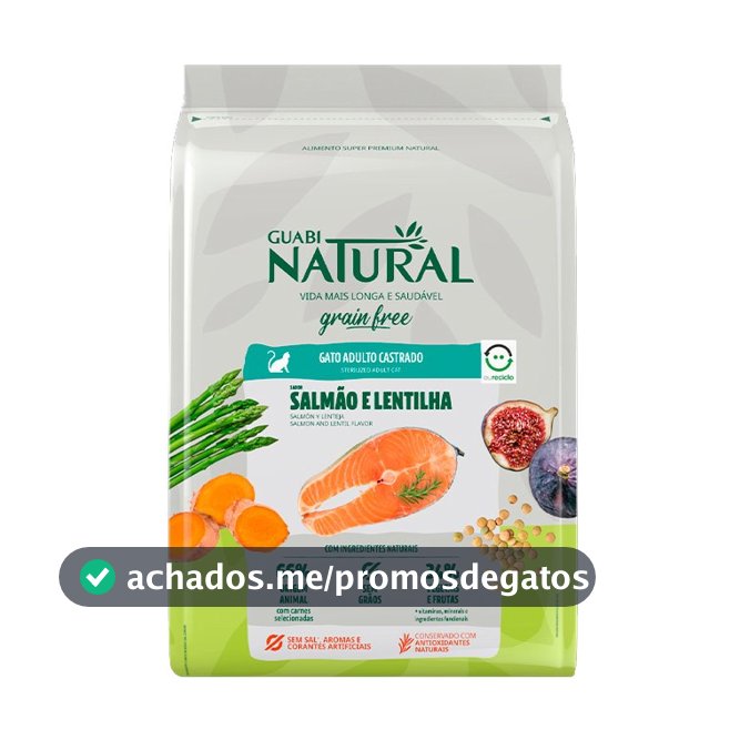 Ração Guabi Natural Grain Free Salmão e Lentilha para Gatos Castrados 7,5 KG