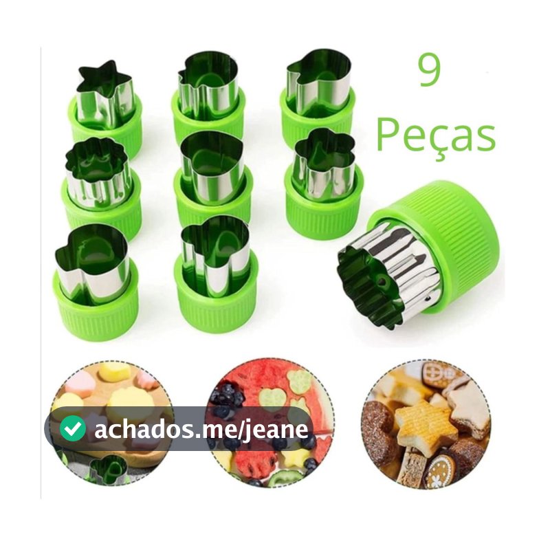 Cortador de Frutas Massas e Vegetais 9 Peças Formatos Divertidos