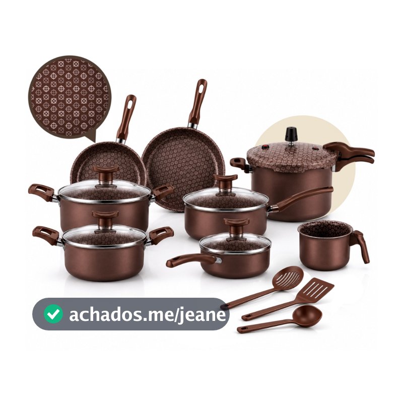 Jogo de Panelas 11 Peças Antiaderente Marrom Estampada Premium Panela de Pressão 4,3L Kit Panela Conjunto De Panela
