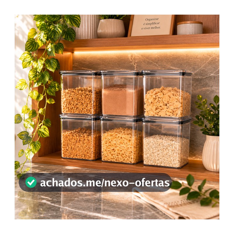 Kit 6 Potes Hermético 1,1 Litro Armazenar Alimento Organizar