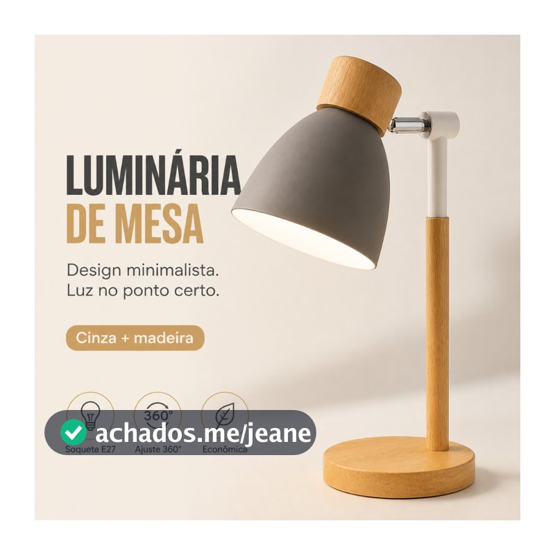Luminária de Mesa Abajur Madeira Articulada Bivolt E27 Escritório Quarto Leitura 5 Cores Retrô