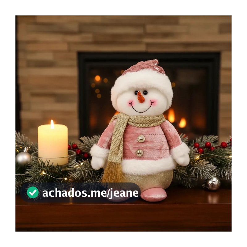 Boneco De Neve Rosa Em Pé Pelúcia Decoração Natal 26cm Luxo