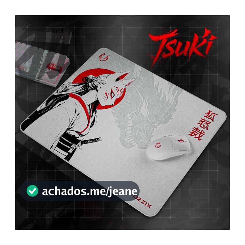 Mousepad Gamer Tsuki Quadrado 49x42 Profissional Microtexturizado Premium Arte Japonesa Kitsune Ozzix