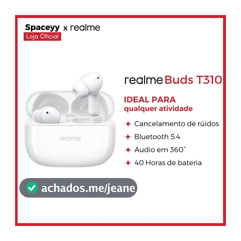 Fones de Ouvido Realme Buds T310 Bluetooth 5.4 intra-auriculares sem fio com ANC híbrido de 46 dB