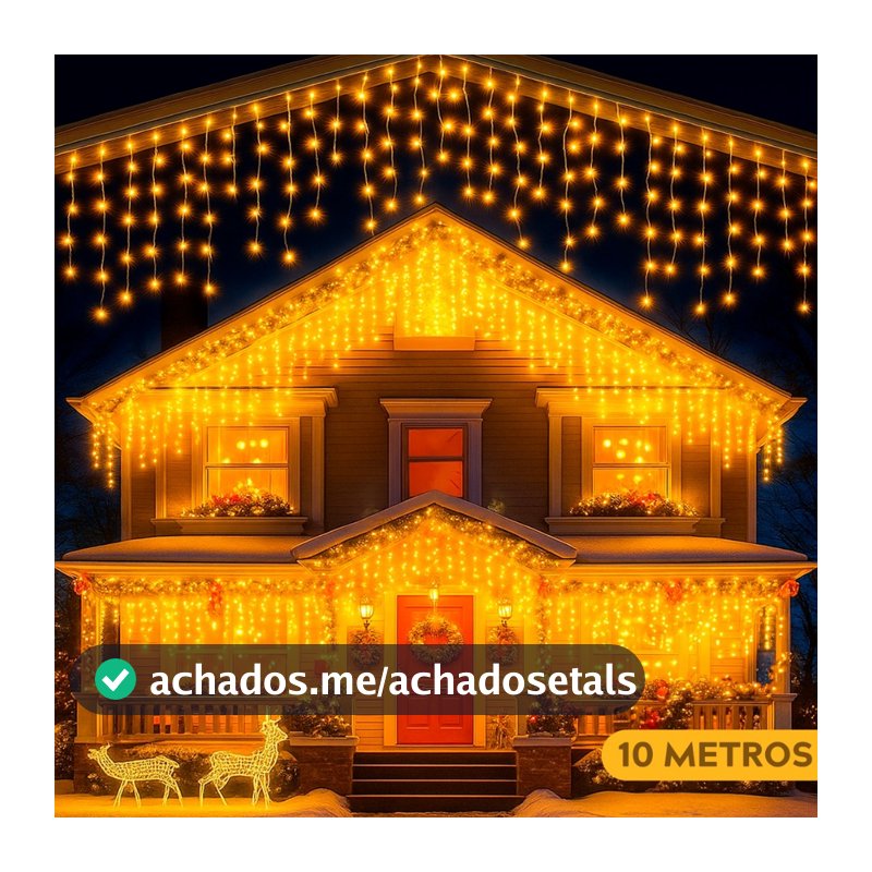 KIT CASCATA DE LUZ 400 LEDs 8 FUNÇÕES BRANCO QUENTE 110V OU 220V NATAL