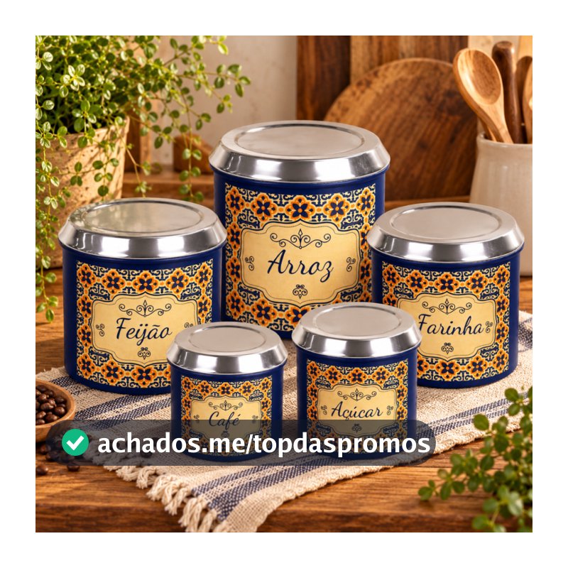Jogo de Mantimentos 5 Peças Alumínio Retrô Vintage Decorativo Cozinha