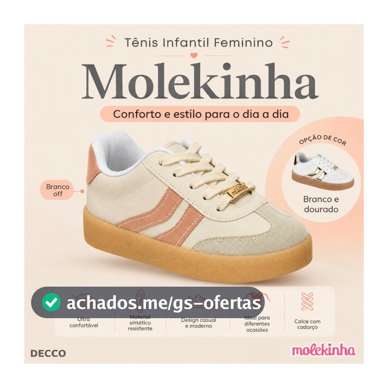 Tênis Infantil Molekinha Menina Casual Confortável Moderno