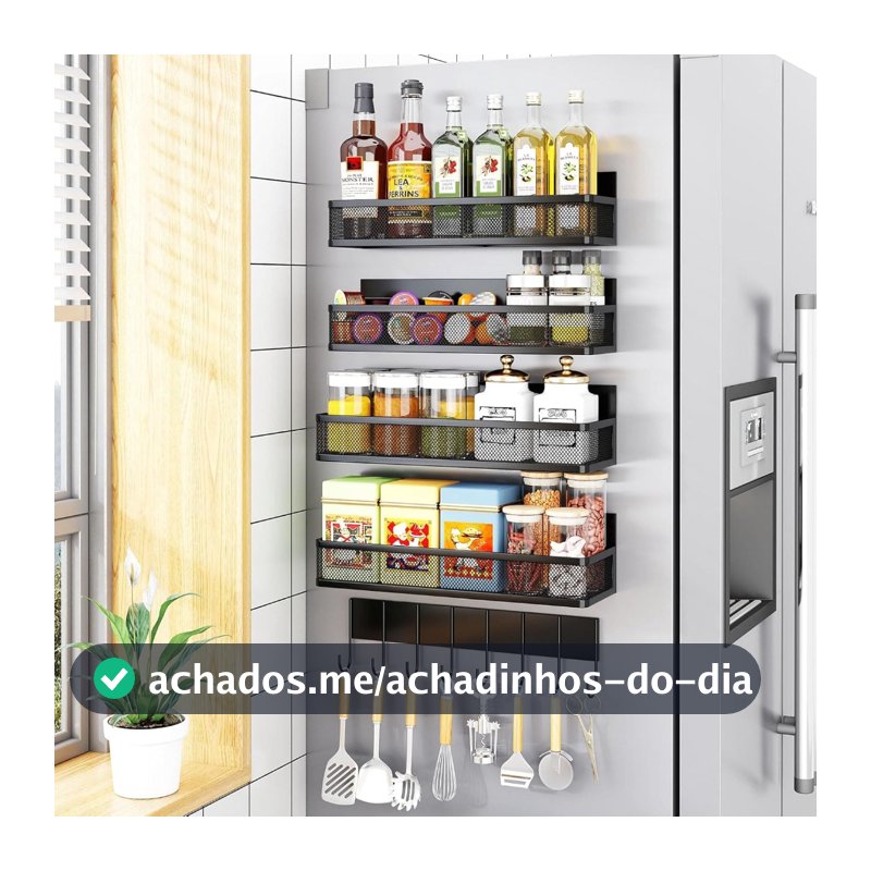 Kit Suporte Magnético Organizador Multiuso com Prateleiras em Aço Carbono