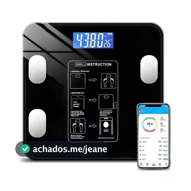 Balança Digital Inteligente: Medidor Corporal por Bioimpedância - Analisa Gordura, Massa Muscular, Peso até 180kg